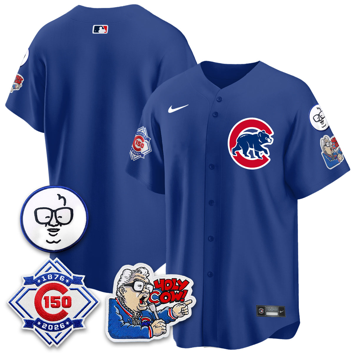 CHC 150th Anniversary Harry Caray Holy Cow Vapor Premier Limited Blue Jersey - All Stitched V2