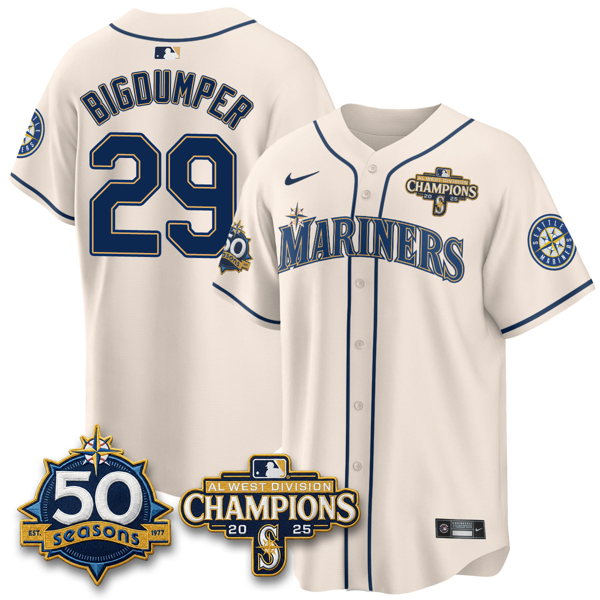 SEA Vapor Premier Limited Cream Jersey V2 - 50th Anniversary & AL West Division Champions - All Stitched