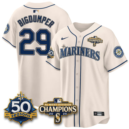 SEA Vapor Premier Limited Cream Jersey V2 - 50th Anniversary & AL West Division Champions - All Stitched