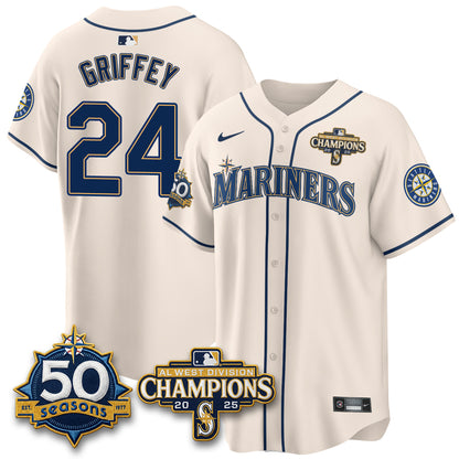 SEA Vapor Premier Limited Cream Jersey V2 - 50th Anniversary & AL West Division Champions - All Stitched