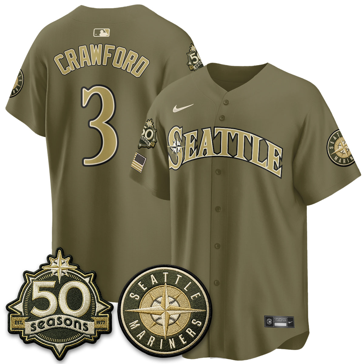 SEA New Era Olive 2026 Armed Forces Day Jersey - All Stitched