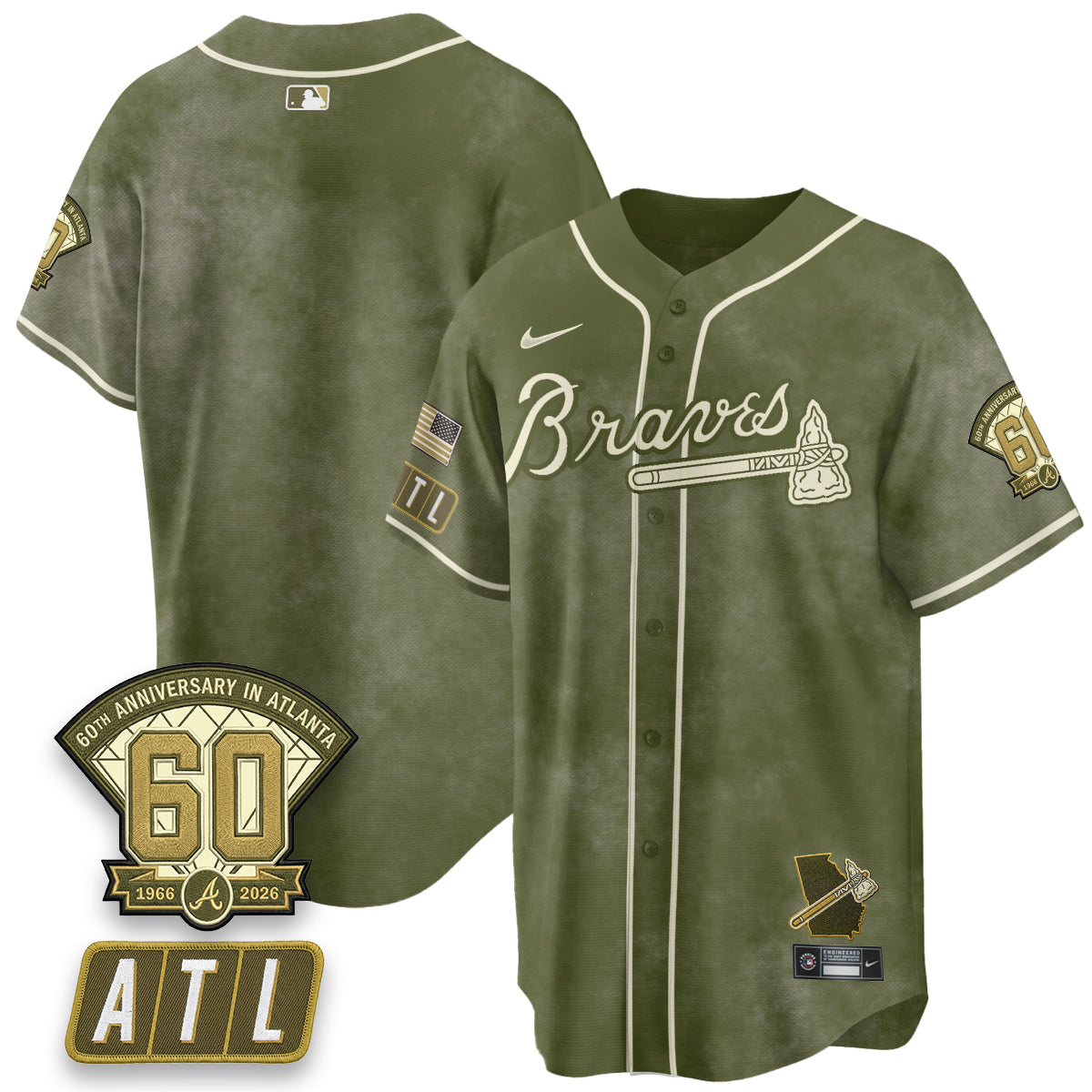 ATL New Era Olive 2026 Armed Forces Day Vapor Limited Jersey - All Stitched