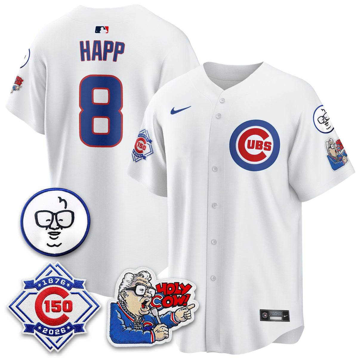 CHC 150th Anniversary Harry Caray Holy Cow Vapor Premier Limited Blue Jersey - All Stitched V2