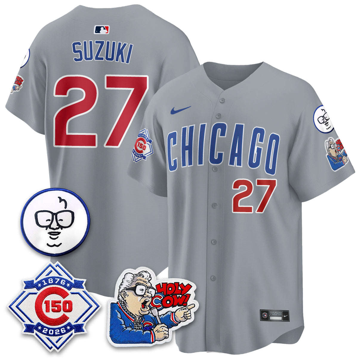 CHC 150th Anniversary Harry Caray Holy Cow Vapor Premier Limited Blue Jersey - All Stitched V2