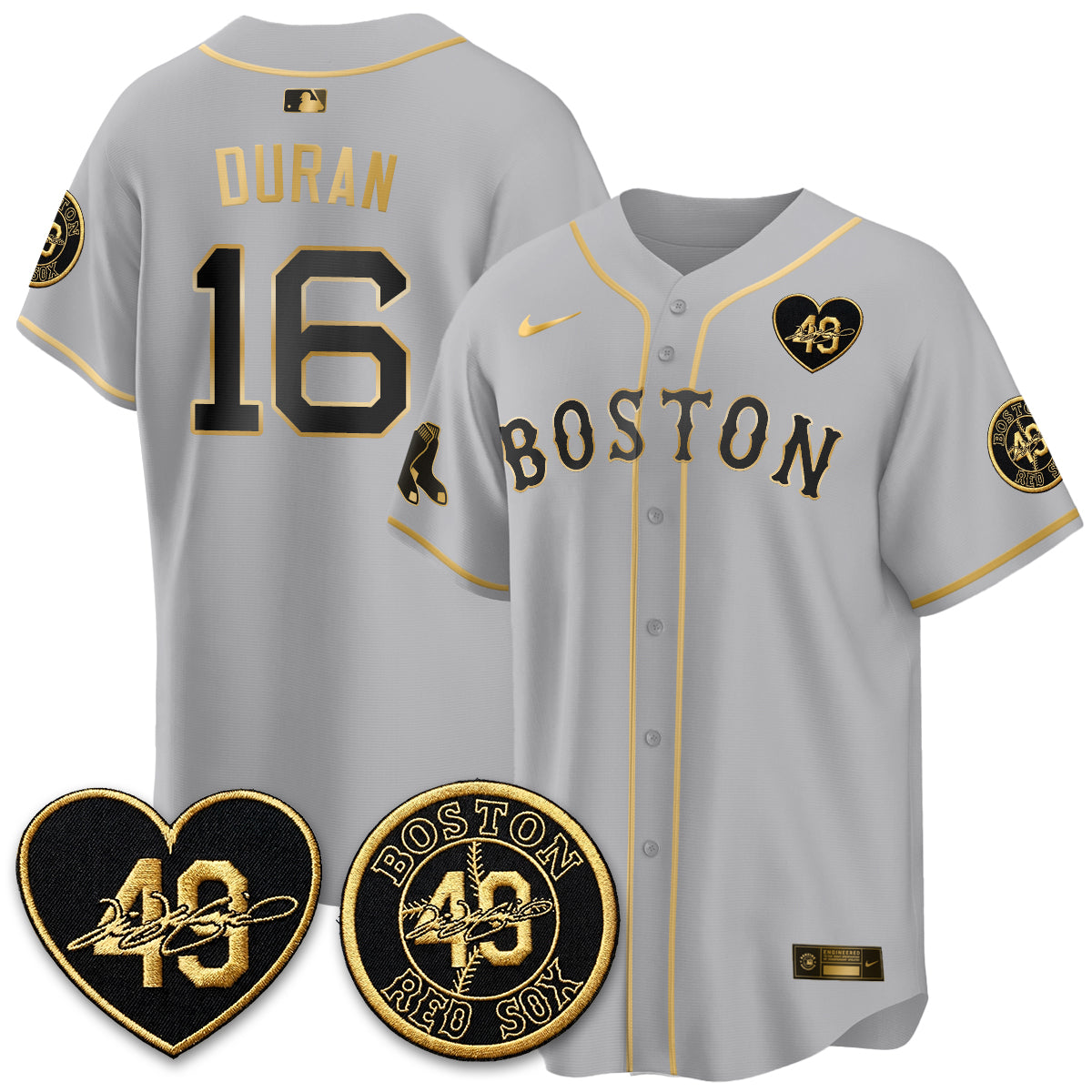 BOS Tim Wakefield Memorial Patch Limited Red Gold Edition Jersey - All Stitched