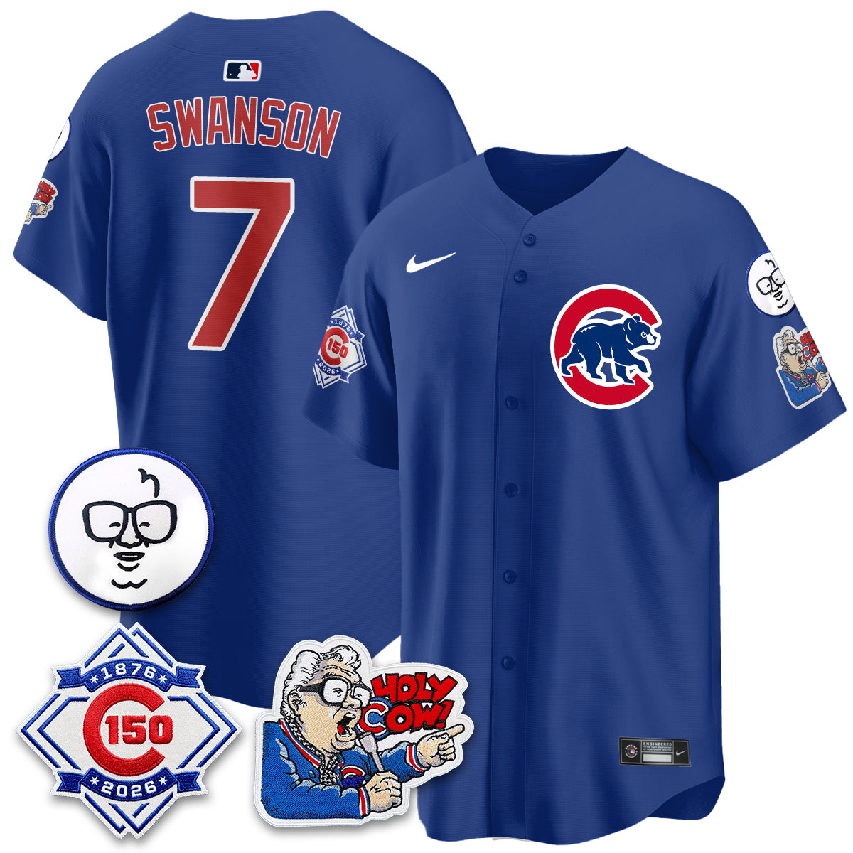 CHC 150th Anniversary Harry Caray Holy Cow Vapor Premier Limited Blue Jersey - All Stitched V2