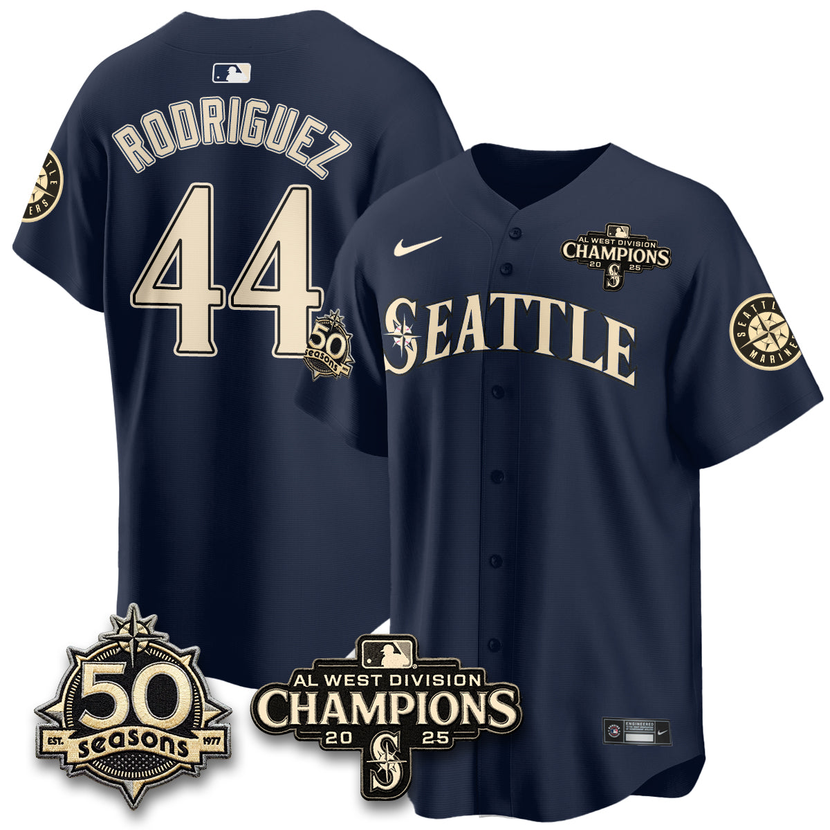 SEA Vapor Premier Limited Cream Jersey V2 - 50th Anniversary & AL West Division Champions - All Stitched