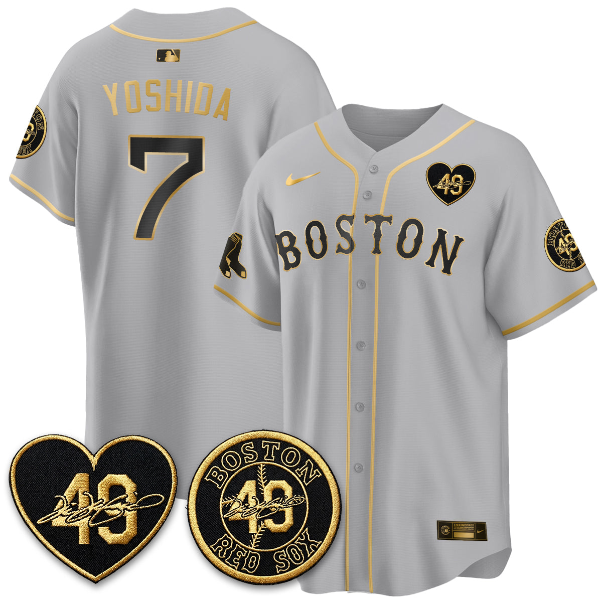 BOS Tim Wakefield Memorial Patch Limited Red Gold Edition Jersey - All Stitched