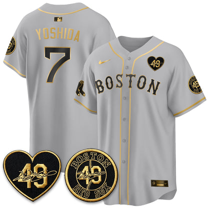 BOS Tim Wakefield Memorial Patch Limited Red Gold Edition Jersey - All Stitched