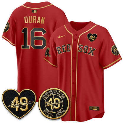 BOS Tim Wakefield Memorial Patch Limited Red Gold Edition Jersey - All Stitched
