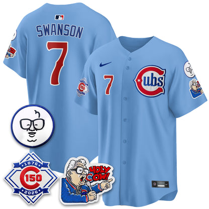 CHC 150th Anniversary Harry Caray Holy Cow Vapor Premier Limited Blue Jersey - All Stitched V2