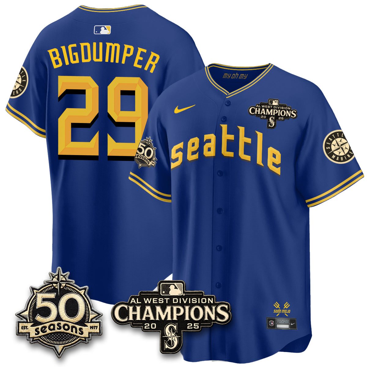 SEA Vapor Premier Limited Cream Jersey V2 - 50th Anniversary & AL West Division Champions - All Stitched