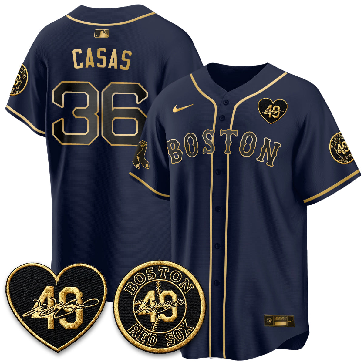 BOS Tim Wakefield Memorial Patch Limited Red Gold Edition Jersey - All Stitched