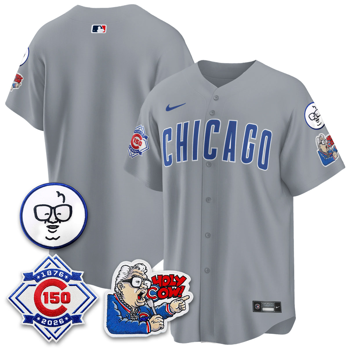 CHC 150th Anniversary Harry Caray Holy Cow Vapor Premier Limited Blue Jersey - All Stitched V2