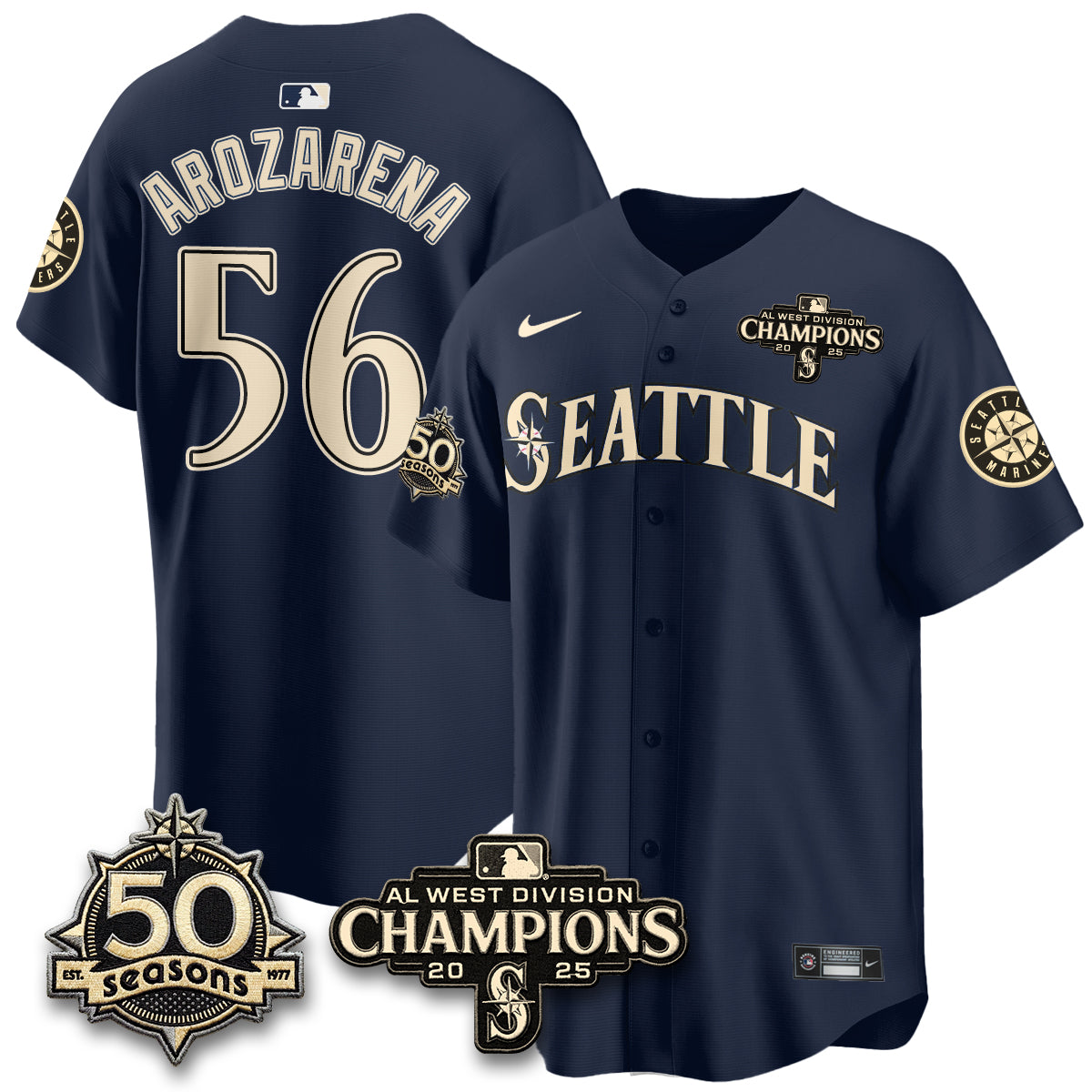 SEA Vapor Premier Limited Cream Jersey V2 - 50th Anniversary & AL West Division Champions - All Stitched