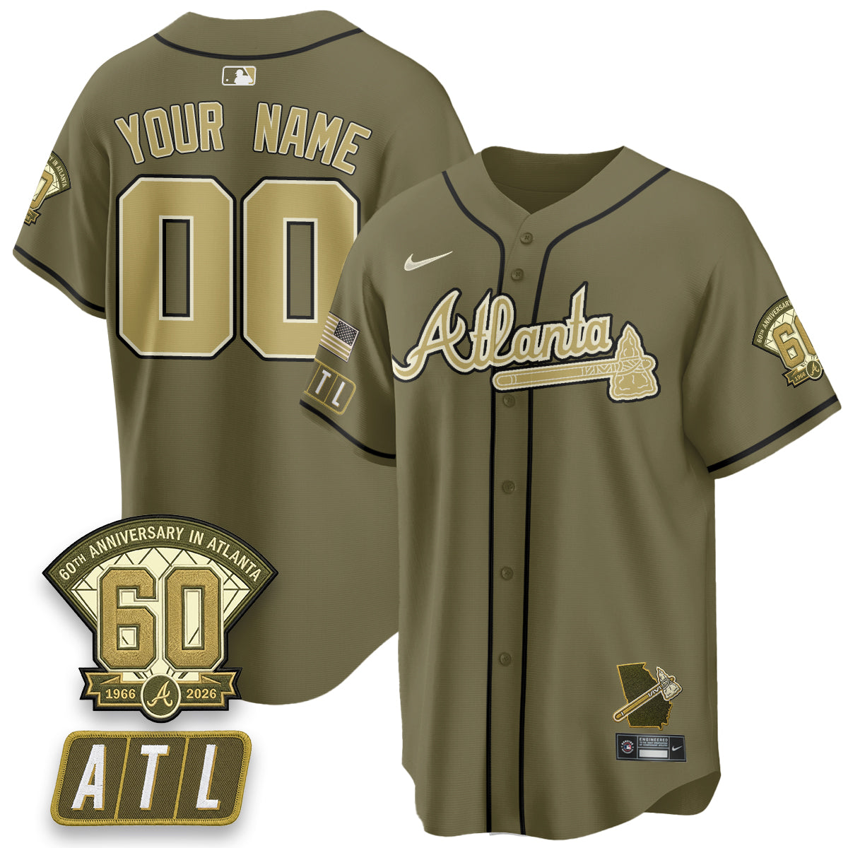 ATL New Era Olive 2026 Armed Forces Day Vapor Limited Custom Jersey - All Stitched