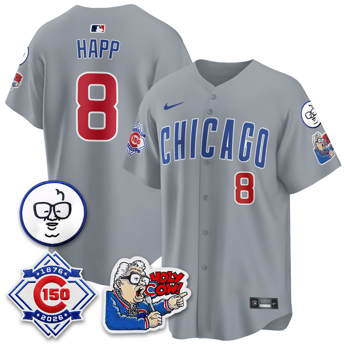 CHC 150th Anniversary Harry Caray Holy Cow Vapor Premier Limited Blue Jersey - All Stitched V2