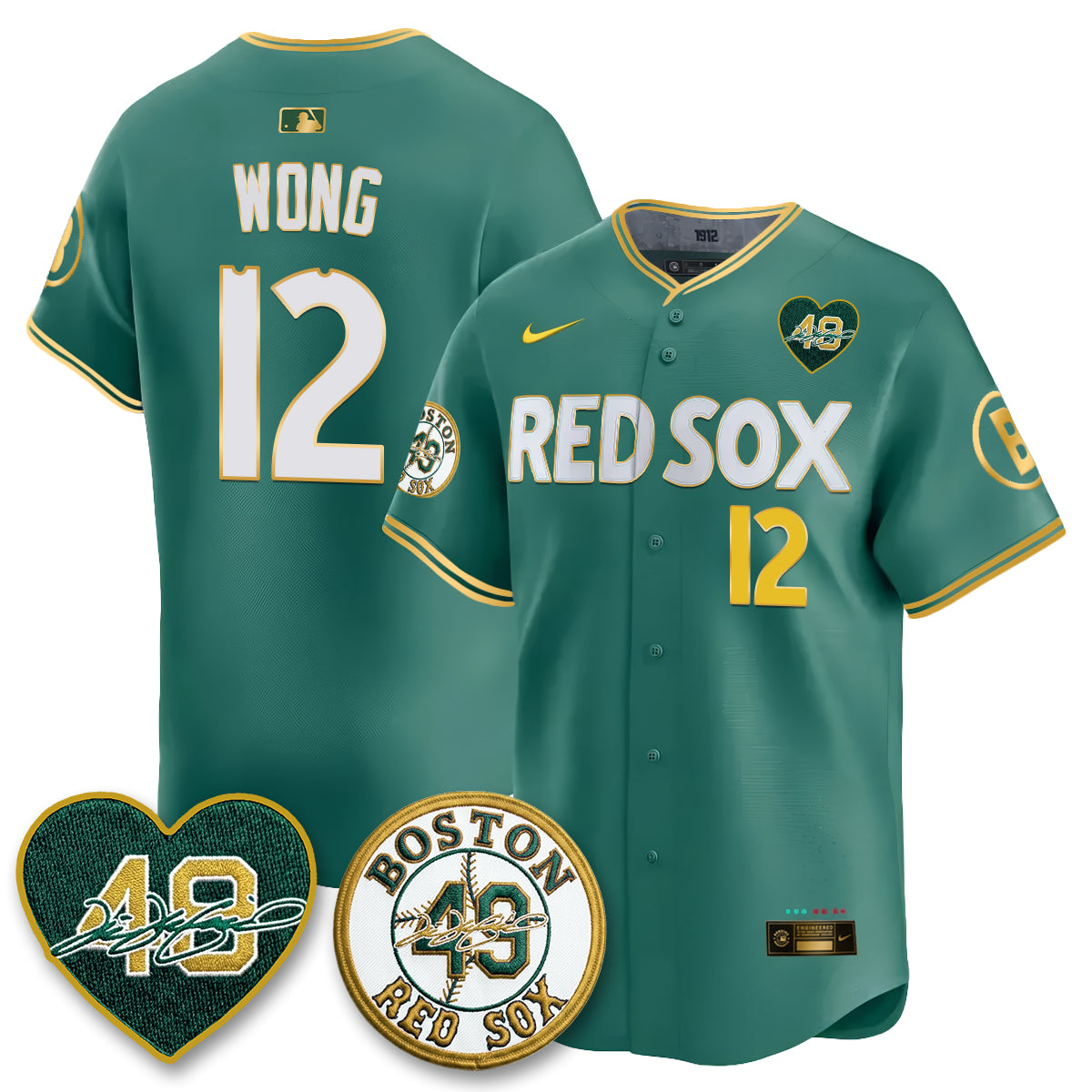 BOS Tim Wakefield Memorial Patch Limited Red Gold Edition Jersey - All Stitched
