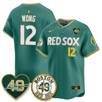 BOS Tim Wakefield Memorial Patch Limited Red Gold Edition Jersey - All Stitched