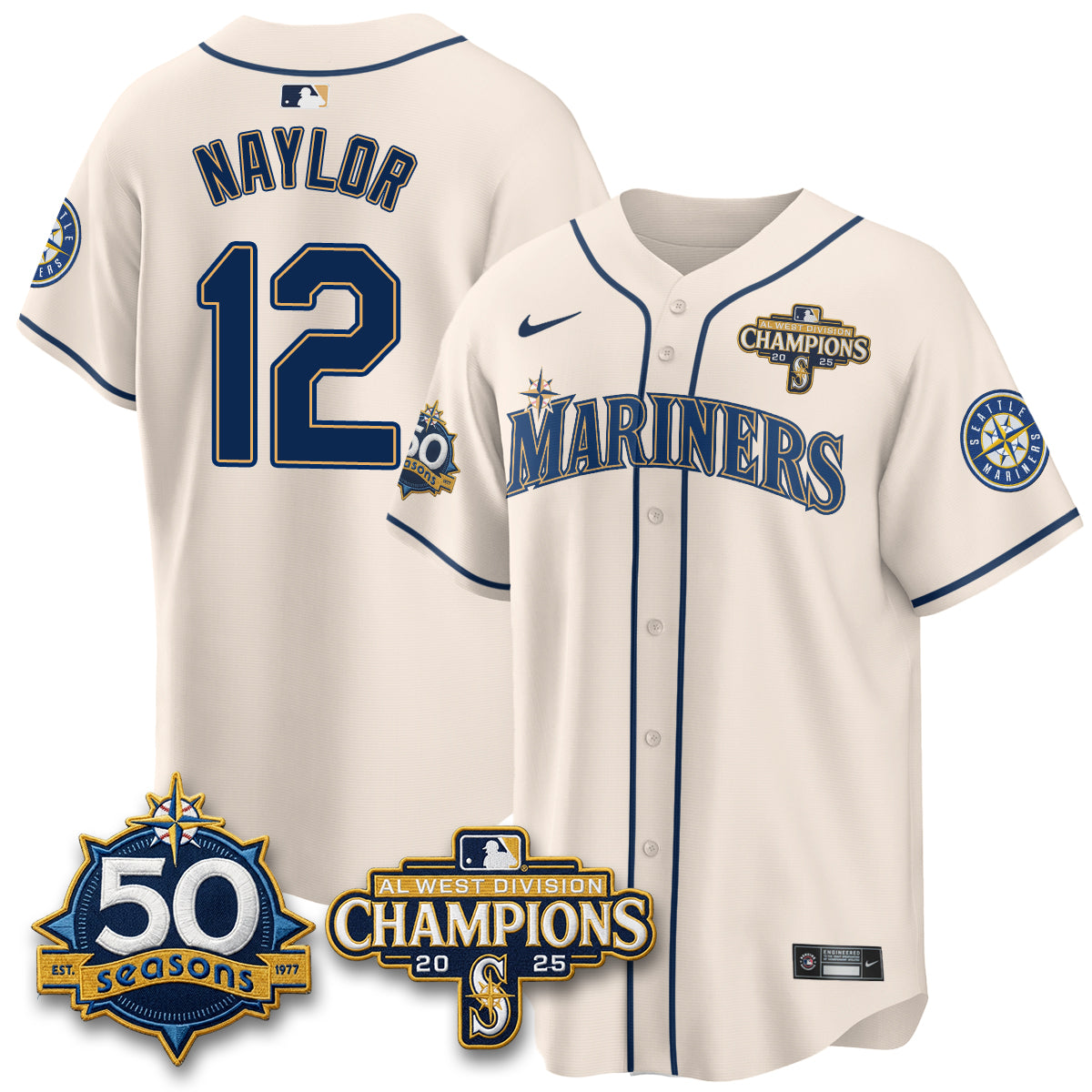 SEA Vapor Premier Limited Cream Jersey V2 - 50th Anniversary & AL West Division Champions - All Stitched
