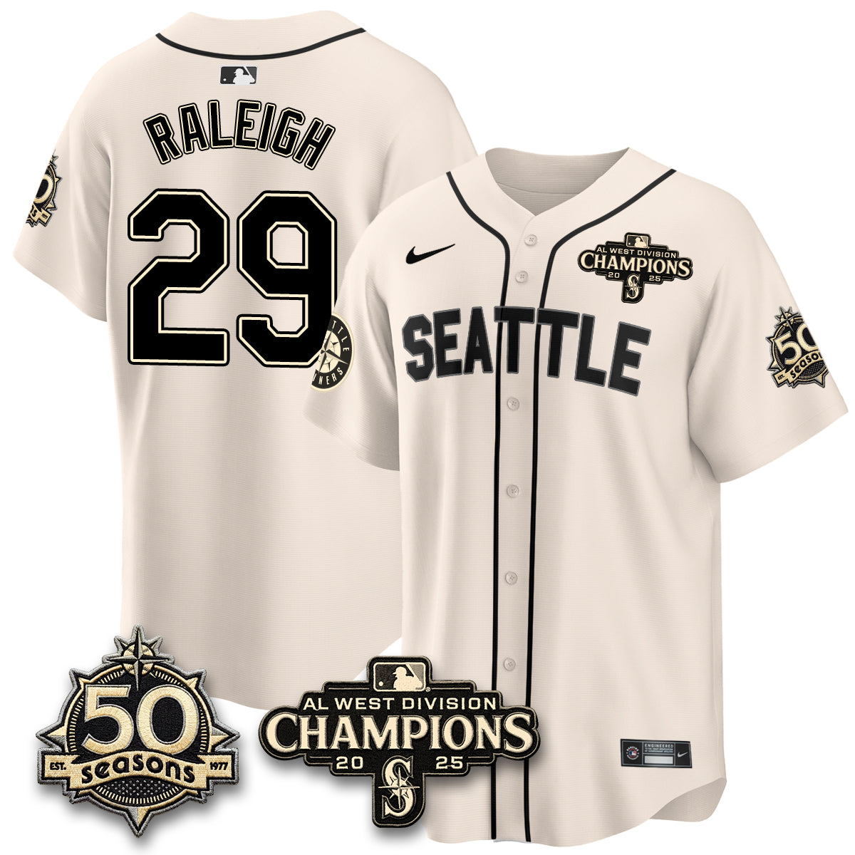 SEA Vapor Premier Limited Cream Jersey V2 - 50th Anniversary & AL West Division Champions - All Stitched