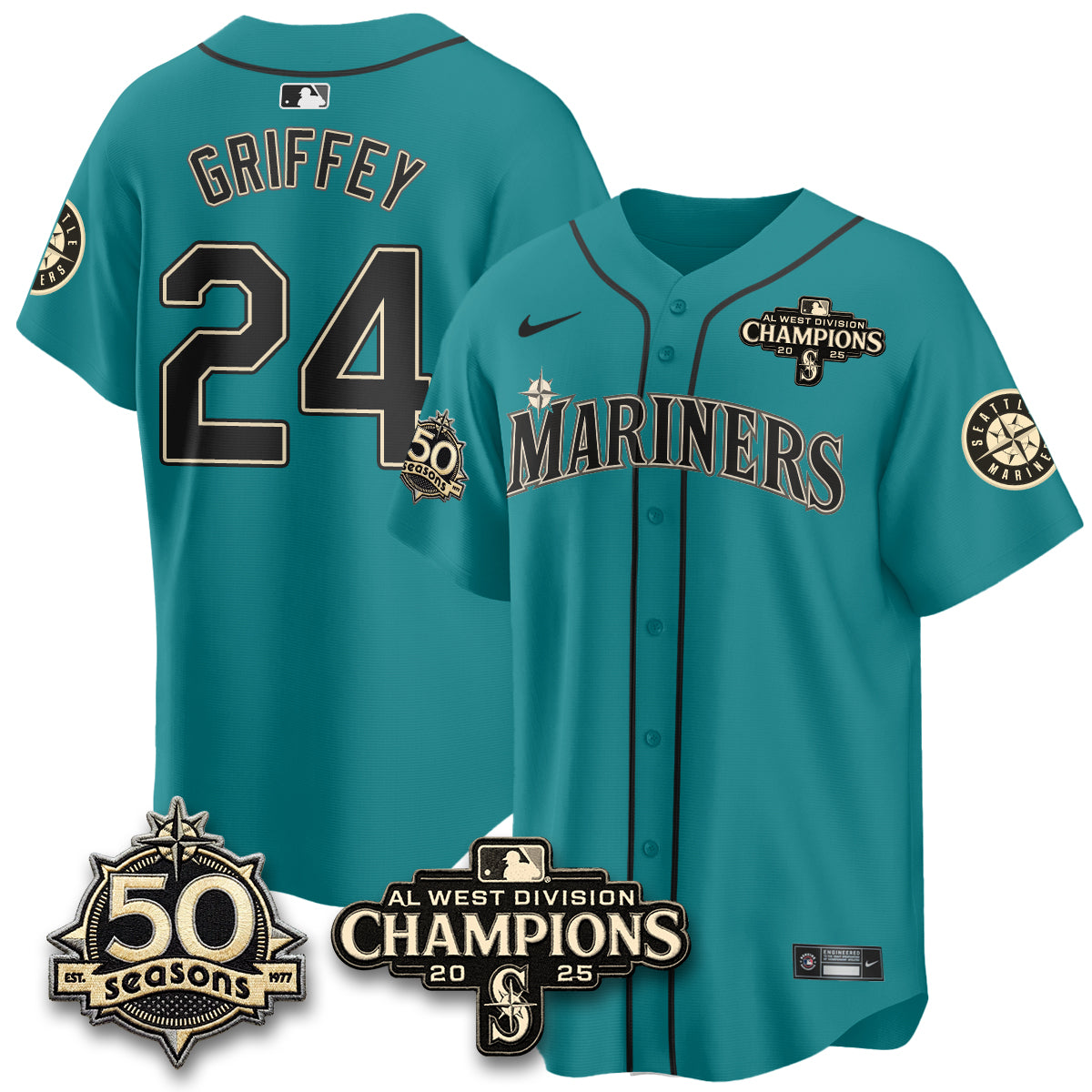 SEA Vapor Premier Limited Cream Jersey V2 - 50th Anniversary & AL West Division Champions - All Stitched