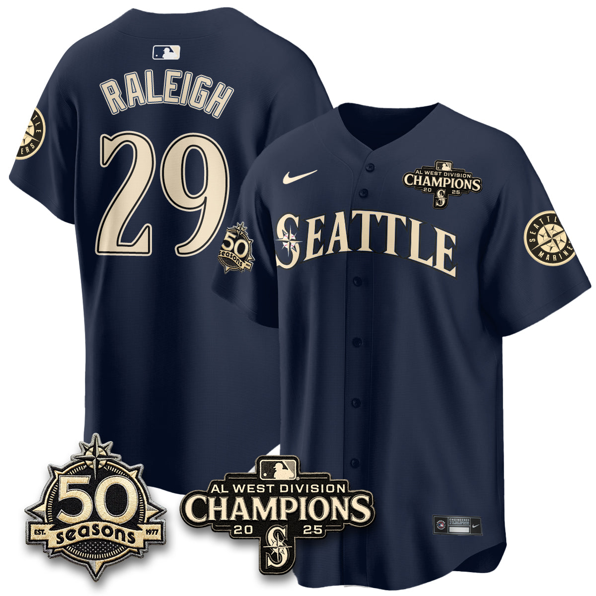 SEA Vapor Premier Limited Cream Jersey V2 - 50th Anniversary & AL West Division Champions - All Stitched