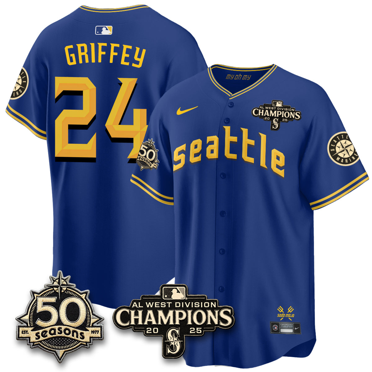 SEA Vapor Premier Limited Cream Jersey V2 - 50th Anniversary & AL West Division Champions - All Stitched