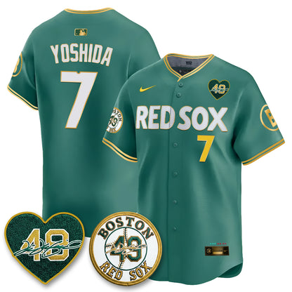 BOS Tim Wakefield Memorial Patch Limited Red Gold Edition Jersey - All Stitched