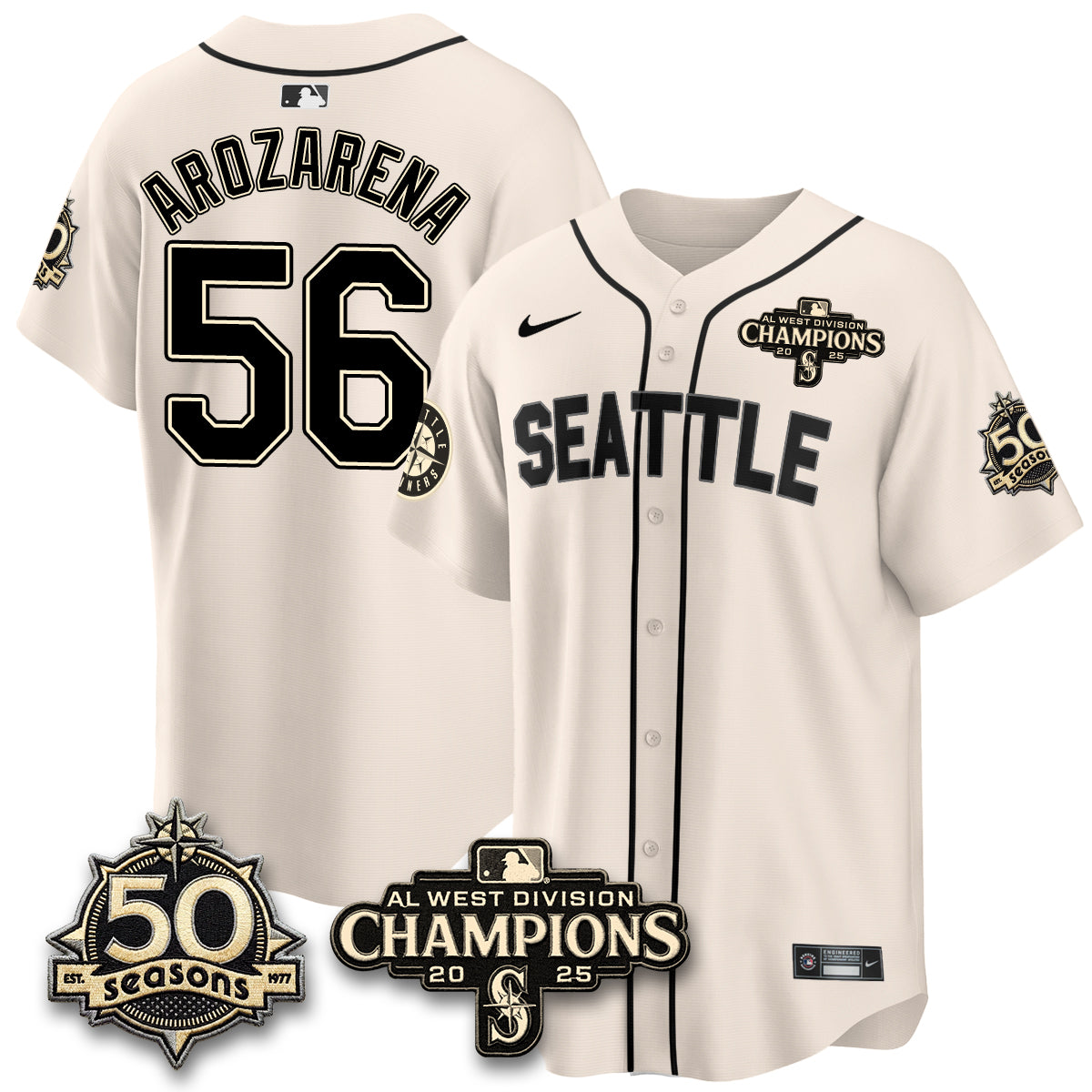 SEA Vapor Premier Limited Cream Jersey V2 - 50th Anniversary & AL West Division Champions - All Stitched