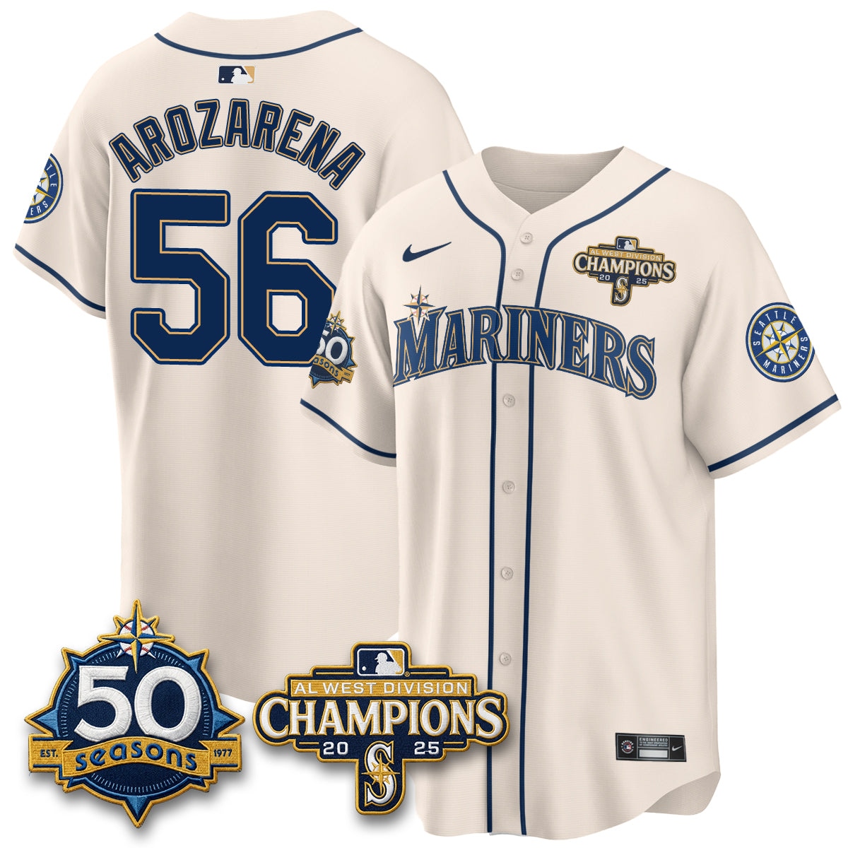 SEA Vapor Premier Limited Cream Jersey V2 - 50th Anniversary & AL West Division Champions - All Stitched