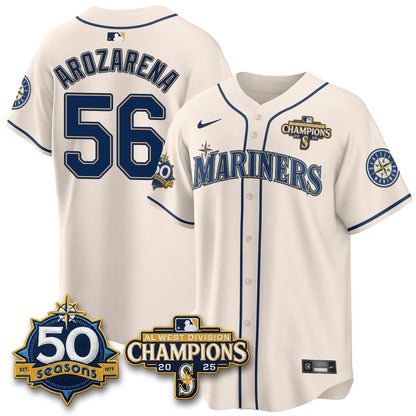 SEA Vapor Premier Limited Cream Jersey V2 - 50th Anniversary & AL West Division Champions - All Stitched