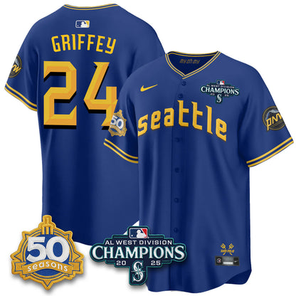 SEA Limited City Connect Jersey - 50th Anniversary & AL West Division Champions Patch - All Stitched