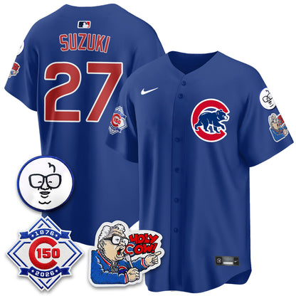 CHC 150th Anniversary Harry Caray Holy Cow Vapor Premier Limited Blue Jersey - All Stitched V2
