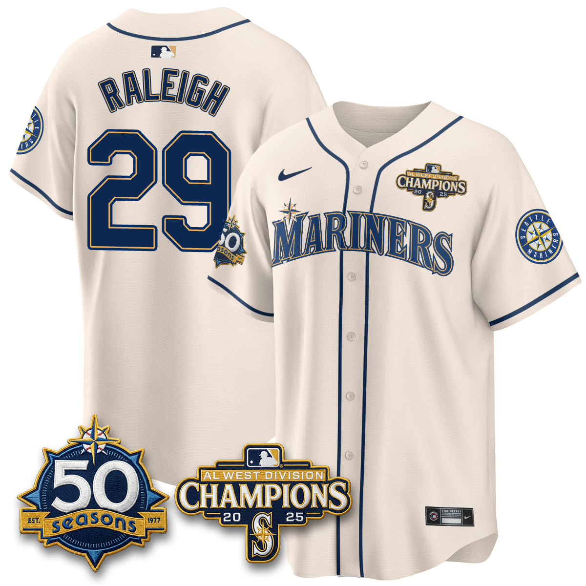 SEA Vapor Premier Limited Cream Jersey V2 - 50th Anniversary & AL West Division Champions - All Stitched