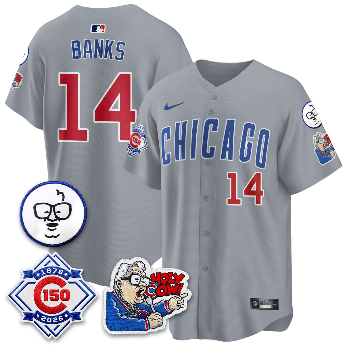 CHC 150th Anniversary Harry Caray Holy Cow Vapor Premier Limited Blue Jersey - All Stitched V2