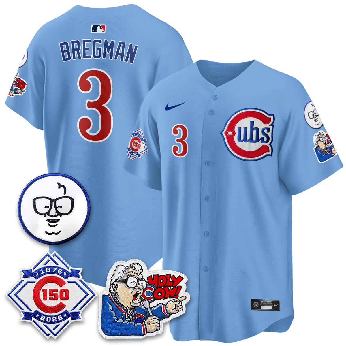 CHC 150th Anniversary Harry Caray Holy Cow Vapor Premier Limited Blue Jersey - All Stitched V2