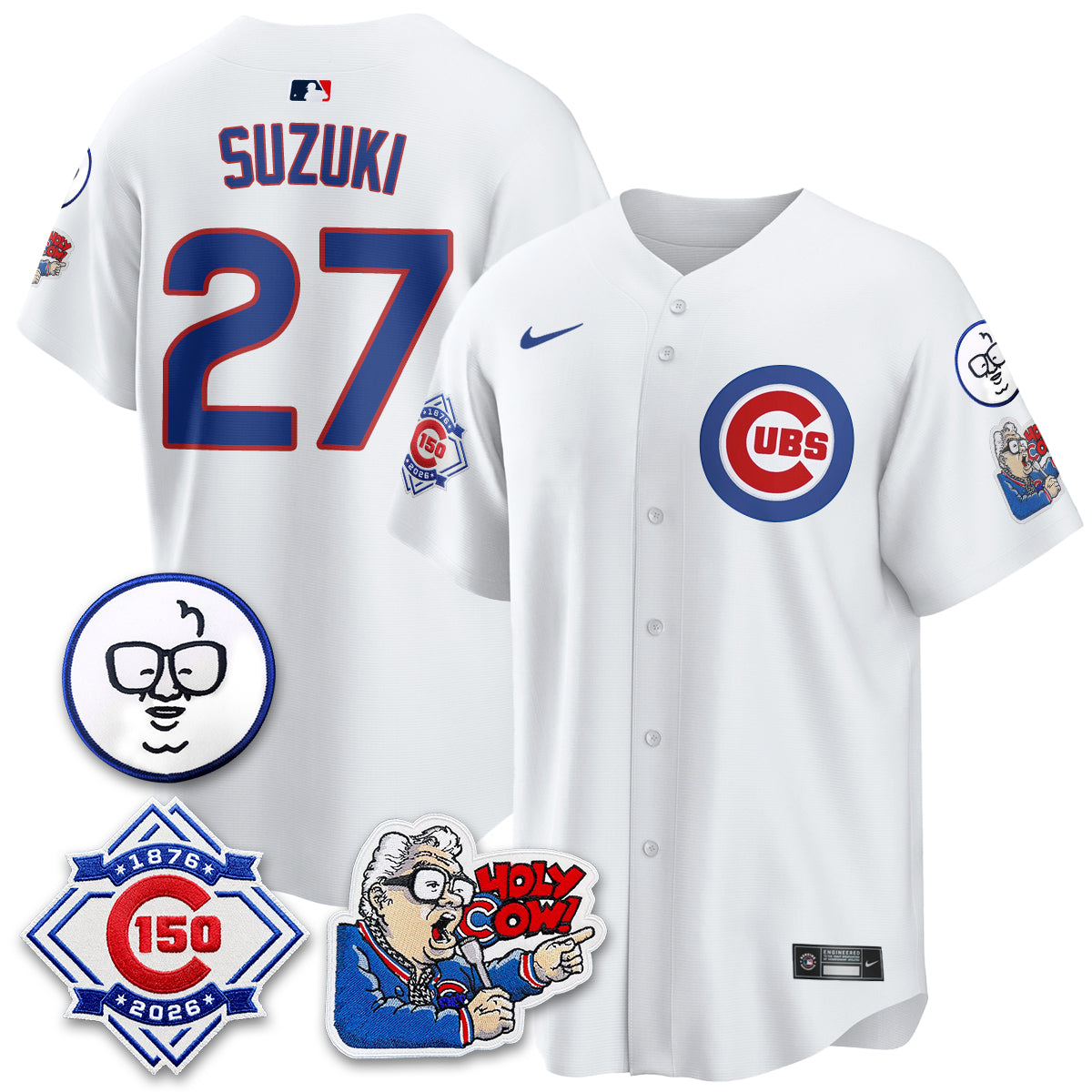 CHC 150th Anniversary Harry Caray Holy Cow Vapor Premier Limited Blue Jersey - All Stitched V2