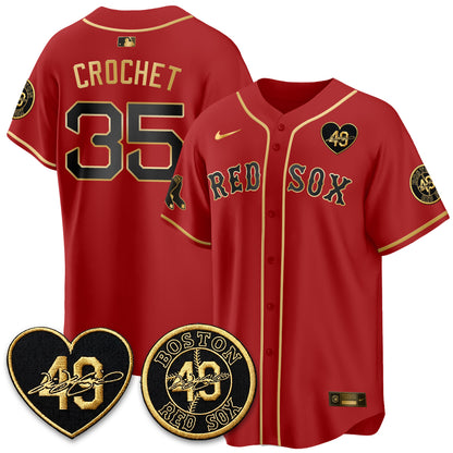 BOS Tim Wakefield Memorial Patch Limited Red Gold Edition Jersey - All Stitched