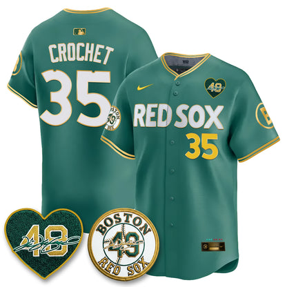 BOS Tim Wakefield Memorial Patch Limited Red Gold Edition Jersey - All Stitched