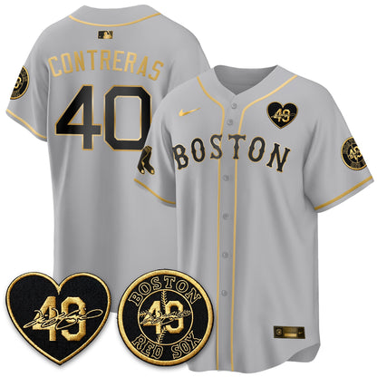 BOS Tim Wakefield Memorial Patch Limited Red Gold Edition Jersey - All Stitched