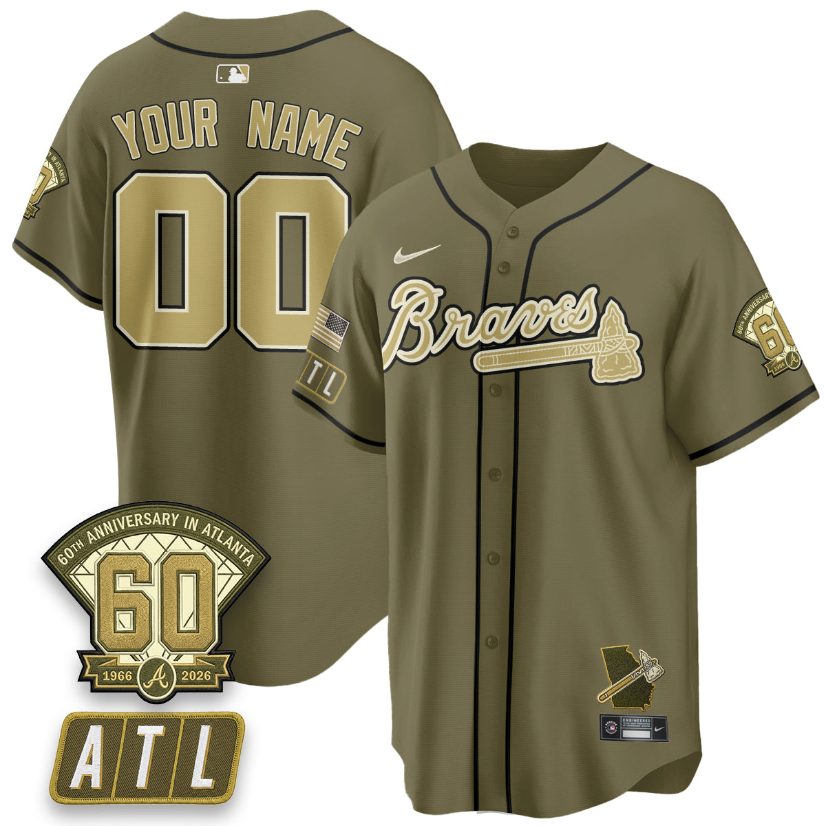 ATL New Era Olive 2026 Armed Forces Day Vapor Limited Custom Jersey - All Stitched