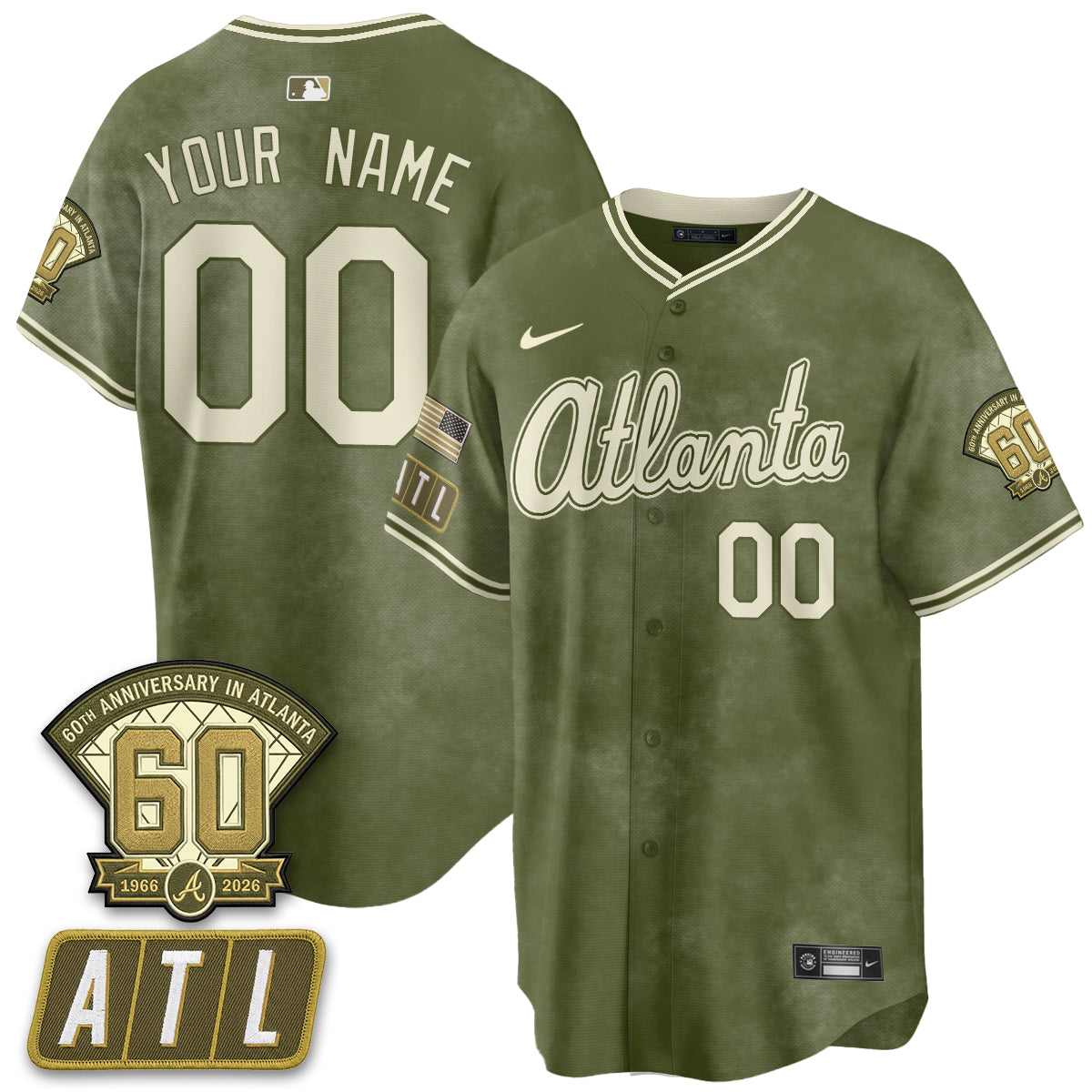 ATL New Era Olive 2026 Armed Forces Day Vapor Limited Custom Jersey - All Stitched