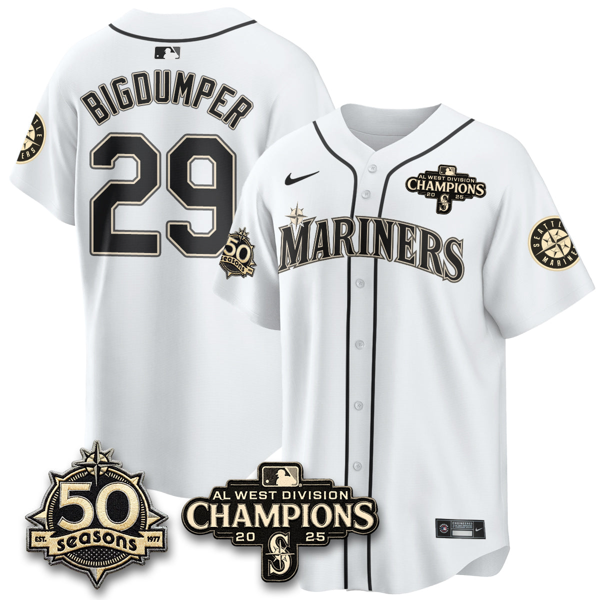 SEA Vapor Premier Limited Cream Jersey V2 - 50th Anniversary & AL West Division Champions - All Stitched