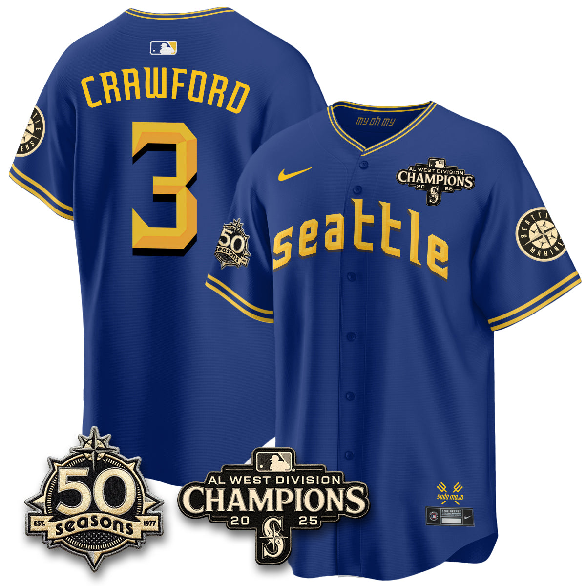 SEA Vapor Premier Limited Cream Jersey V2 - 50th Anniversary & AL West Division Champions - All Stitched