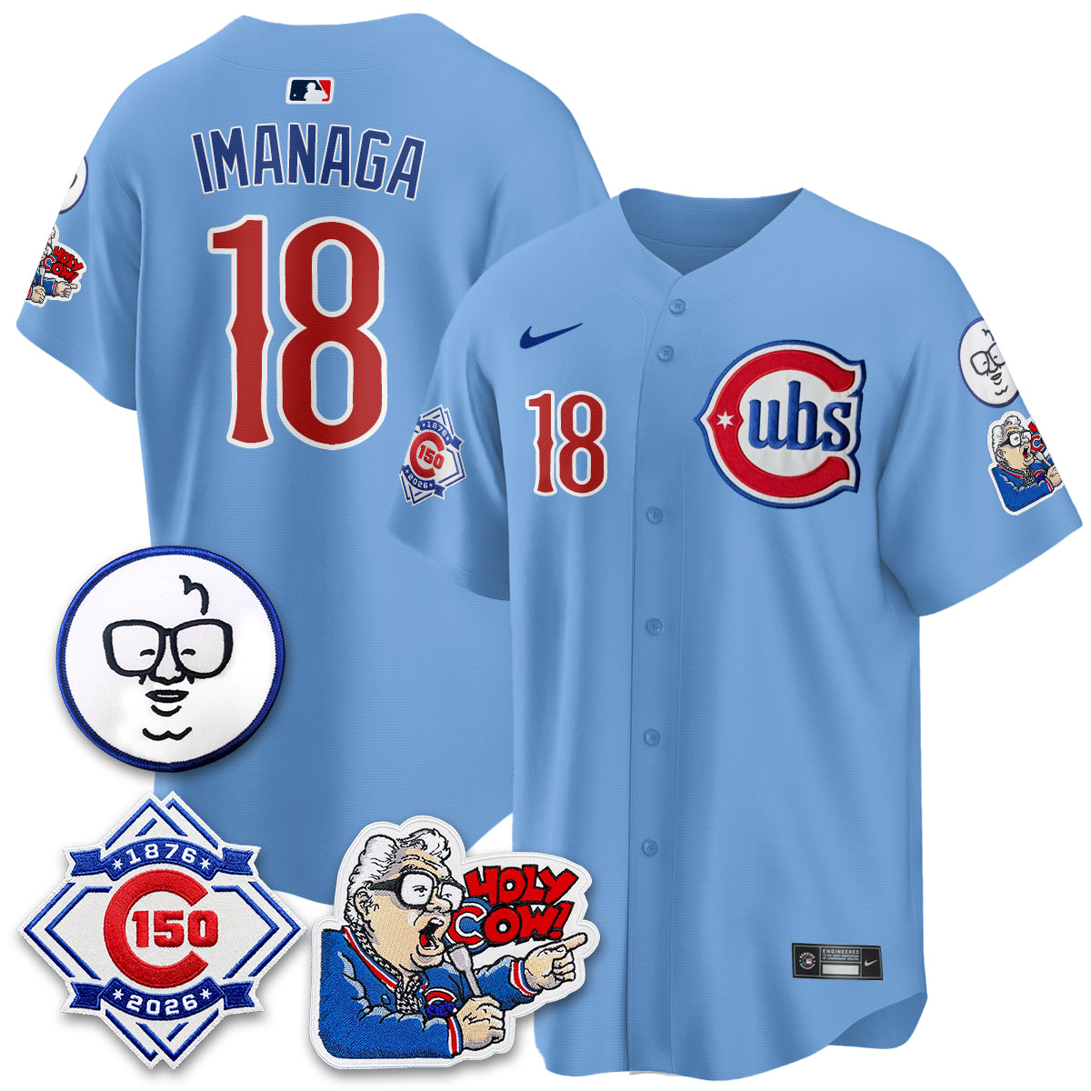 CHC 150th Anniversary Harry Caray Holy Cow Vapor Premier Limited Blue Jersey - All Stitched V2