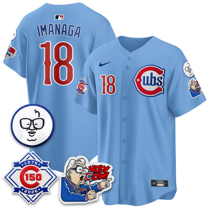 CHC 150th Anniversary Harry Caray Holy Cow Vapor Premier Limited Blue Jersey - All Stitched V2