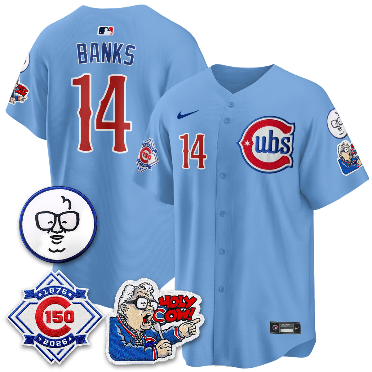 CHC 150th Anniversary Harry Caray Holy Cow Vapor Premier Limited Blue Jersey - All Stitched V2
