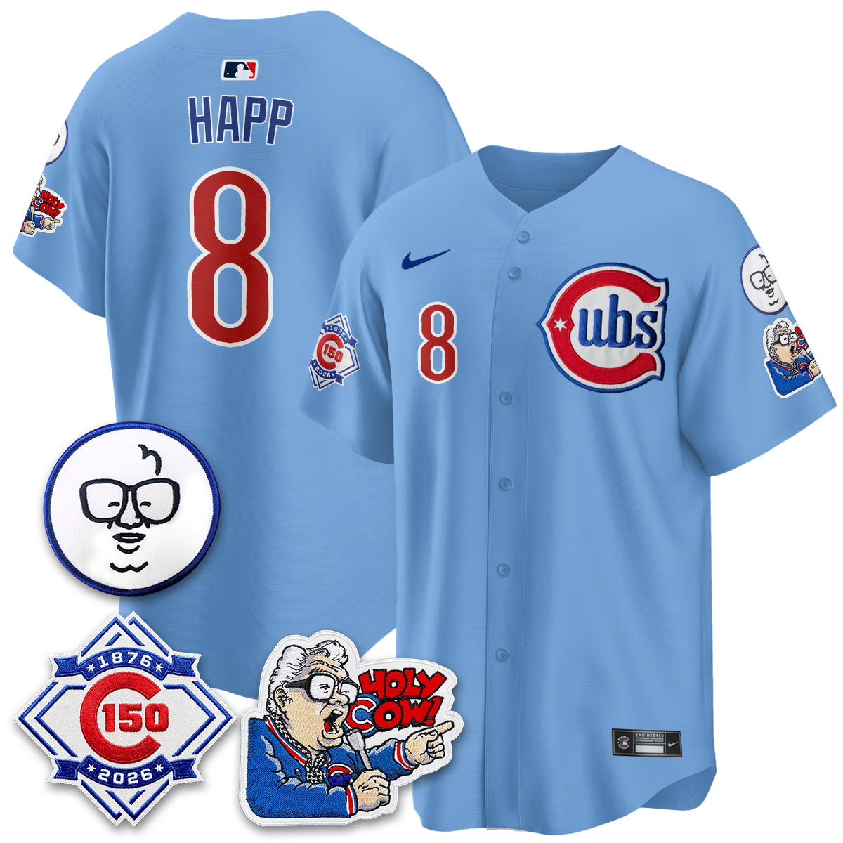 CHC 150th Anniversary Harry Caray Holy Cow Vapor Premier Limited Blue Jersey - All Stitched V2