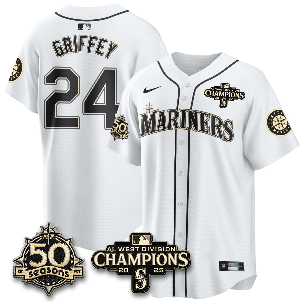 SEA Vapor Premier Limited Cream Jersey V2 - 50th Anniversary & AL West Division Champions - All Stitched